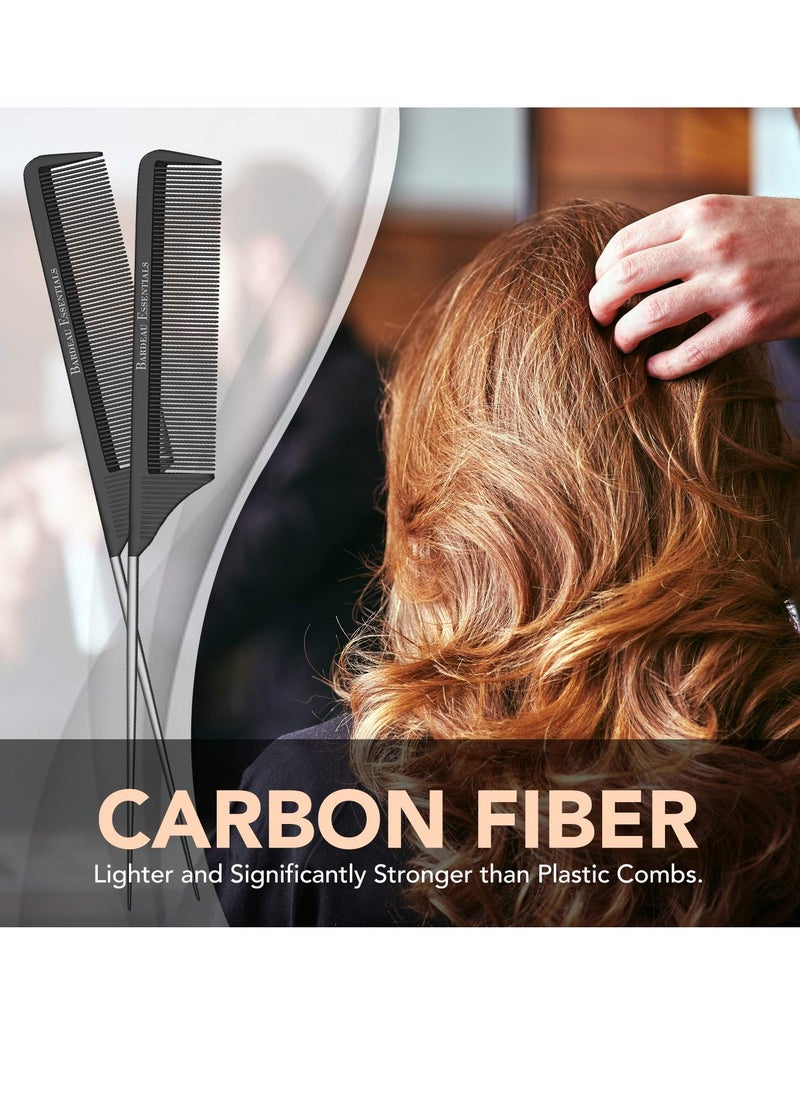Bardeau Essentials - Professional 8.8 Inch Tail Comb - Black Carbon Fiber And Stainless Steel Pintail - Anti Static And Heat Resistant Teasing Lightweight Comb For All Hair Types - Image 1