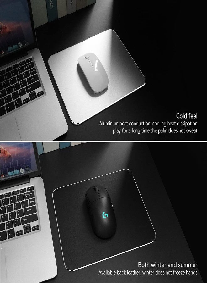 Liboer Aluminum Mouse Mat, Double Sided Material, Hard for Desk, Laptop, Computer, Office and Gaming, Silver - Image 3