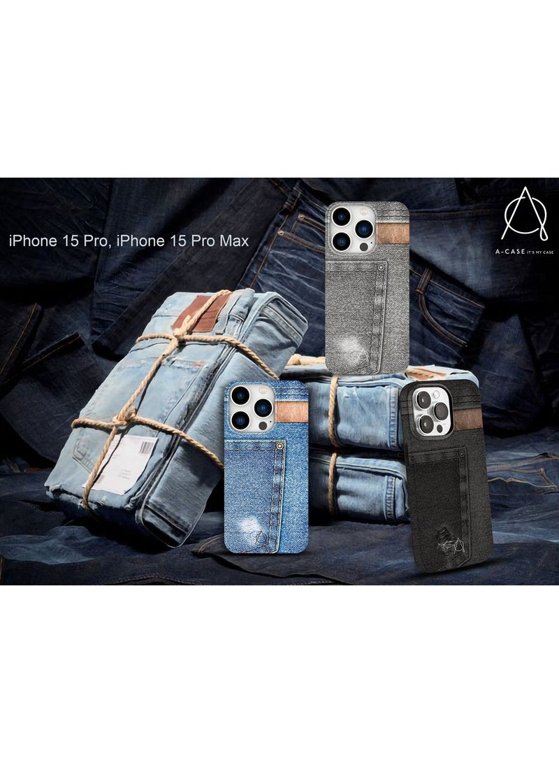 A-Case It's My Case Worn Denim Look Tough Case for iPhone 15 Pro Max, Shockproof TPU Hard Cover with Raised Edge, Wireless Charging Compatible, Full Protection, Precise Fit – Blue - Image 3