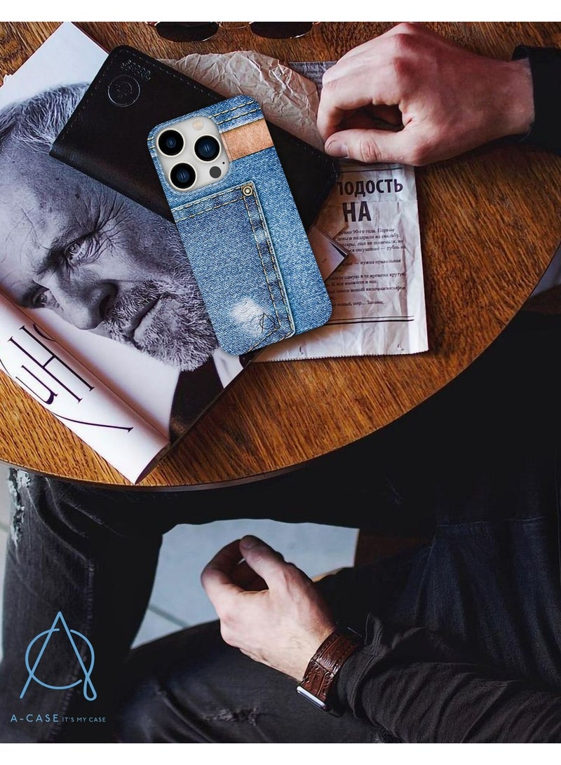 A-Case It's My Case Worn Denim Look Tough Case for iPhone 15 Pro Max, Shockproof TPU Hard Cover with Raised Edge, Wireless Charging Compatible, Full Protection, Precise Fit – Blue - Image 4