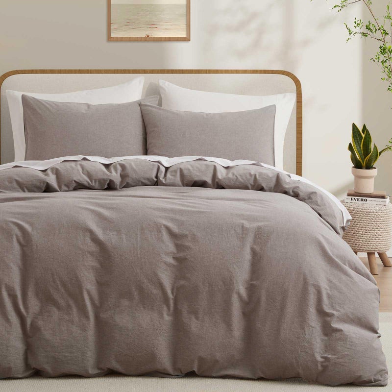 LOVQUE 100% Cotton Duvet Cover Queen Size Lavender Brown Linen Bedding Set with Zipper Closure (No Comforter) Queen Size Duvet Cover (90"x90")x1 - Image 1