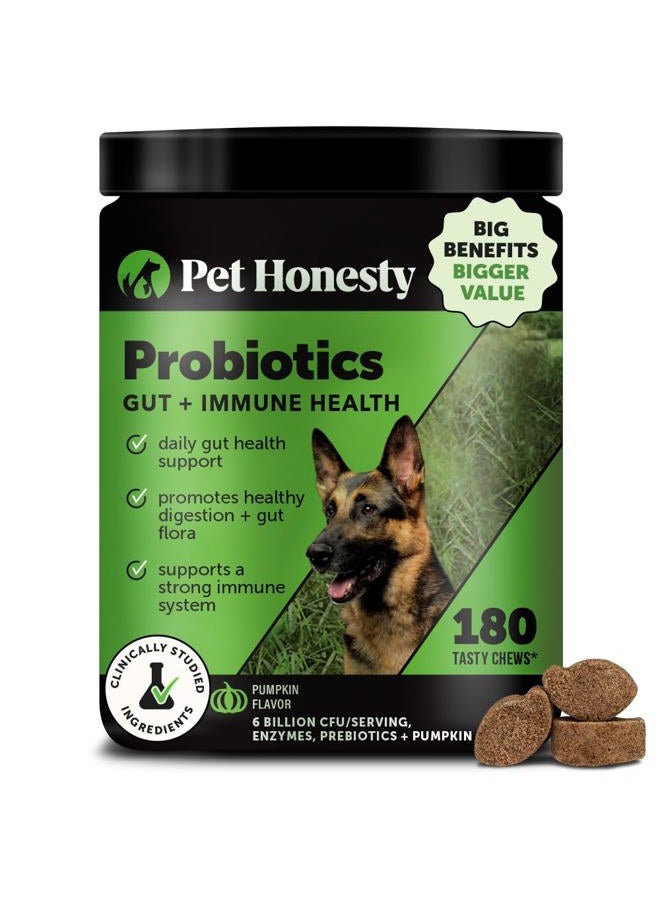 Pet Honesty 6 Billion CFU Dog Probiotics with Prebiotics, Digestive Enzymes, & Fiber - Relief for Occasional Diarrhea, Gas, Bloating & Itchy Skin - Daily Gut Health & Immune Support for All Dogs (Pumpkin, 180 ct) - Image 1