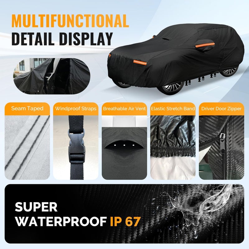 OWEEIO Upgrade Thickened Waterproof Car Cover for SUVs (171"-180", Black) - Image 4