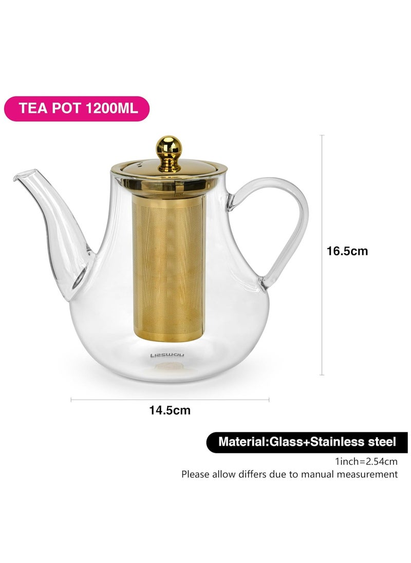 Fissman Glass Tea Pot with Stainless Steel Filter 1200mL, Borosilicate Glass Tea Pot Infuser, Great For Loose Leaf Tea, Blooming Tea, Tea Bags & Fruit Infused Water  - Image 4
