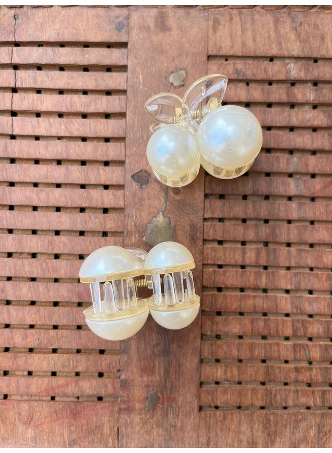 DENICRAAS Mini Round Pearl Hair Clips for Women Girls Hair Claw Chic Barrettes Claw Crab Hairpin Styling Fashion Hair Accessories (Colour: White) - Image 2