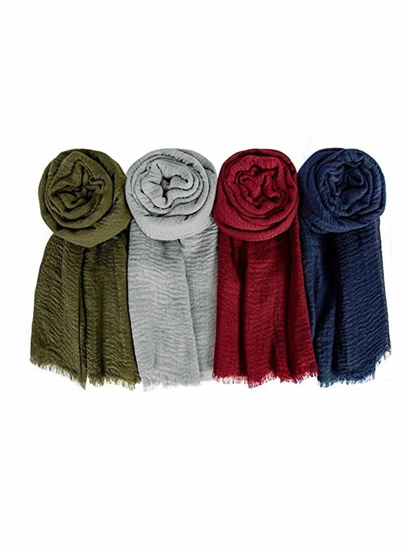 KASTWAVE Scarfs for Women, 4 Pieces Soft Keep Warm Scarf Shawl Lightweight Long Fashion Wraps for All Season Cotton and Linen Monochrome Turban Scarf (Green, Gray, Red, Navy Blue) - Image 1
