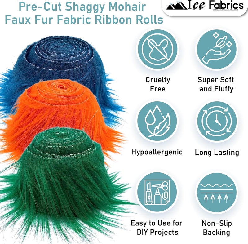 Ice Fabrics أقمشة صناعية للحرف اليدوية من نوع فوكس، مقطوعة مسبقًا - مقاس 4" × 60"، شرائط قماش موهير بألوان زاهية - ناعمة جدًا وكثيفة - مثالية للحرف اليدوية والأزياء والديكورات - لون أزرق تواريخي (Turquoise) - 4x60 - Image 2