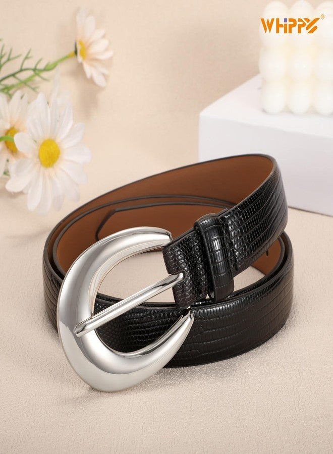 WHIPPY Women Leather Belts for Jeans Pants Dress Fashion Ladies Skinny Leather Belt with Silver Buckle, Black Silver Buckle, M - Image 5
