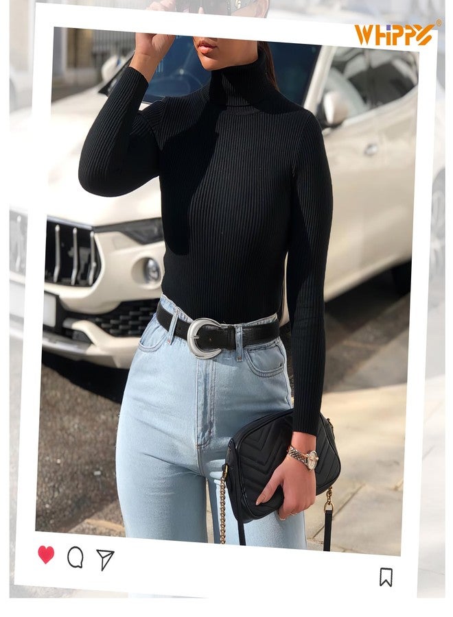 WHIPPY Women Leather Belts for Jeans Pants Dress Fashion Ladies Skinny Leather Belt with Silver Buckle, Black Silver Buckle, M - Image 4