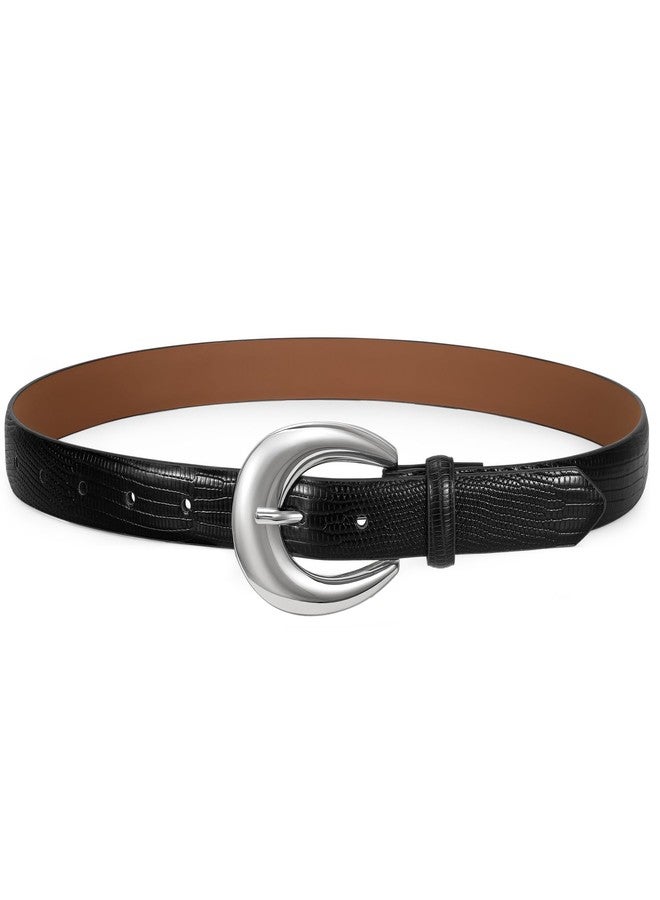 WHIPPY Women Leather Belts for Jeans Pants Dress Fashion Ladies Skinny Leather Belt with Silver Buckle, Black Silver Buckle, M - Image 1