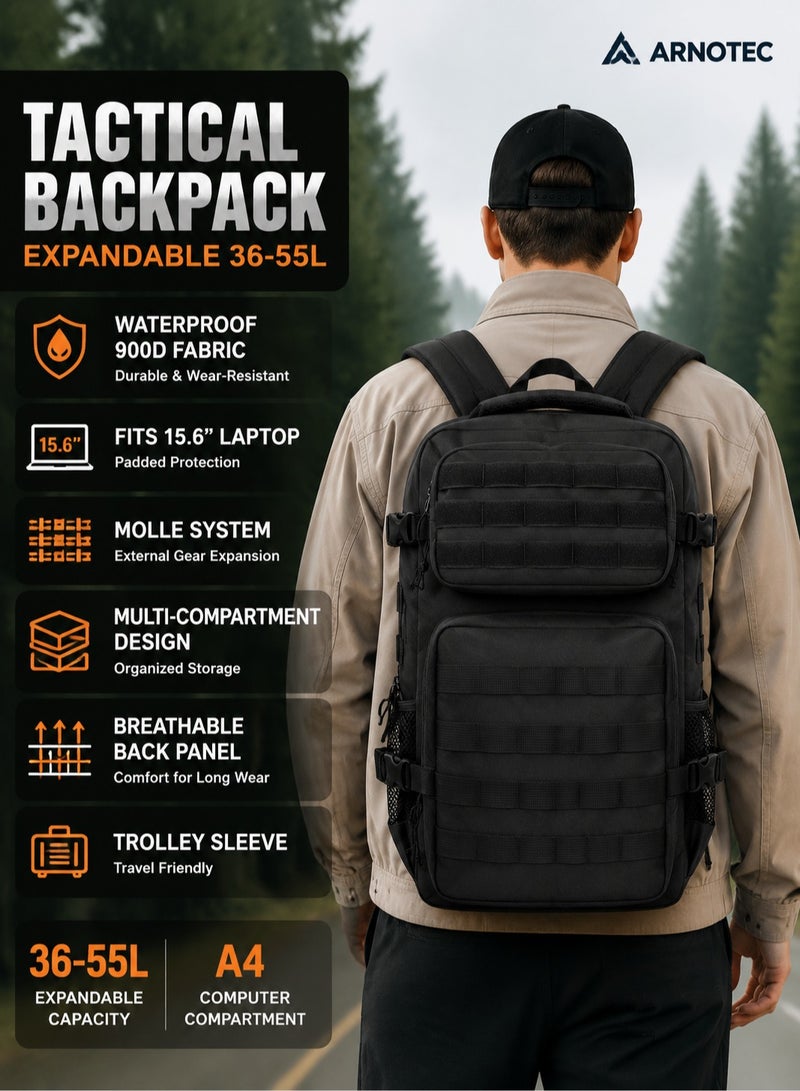 ARNOTEC Large Capacity Outdoor Backpack with Waterproof Fabric, Breathable Comfort Back Panel, Multi-Compartment Storage & Reflective Design - Image 1
