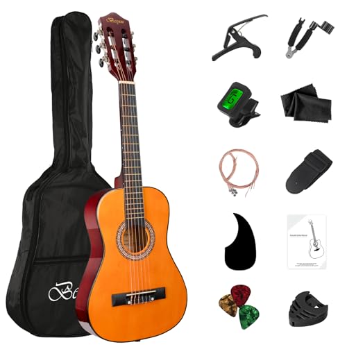 BESYOU 30in Beginner Acoustic Guitar Basic Starter Kit Tuner Capo Strings Winders Strap Picks Kids Student Youth Guitar Pickguard with Gig Bag Orange - Image 1