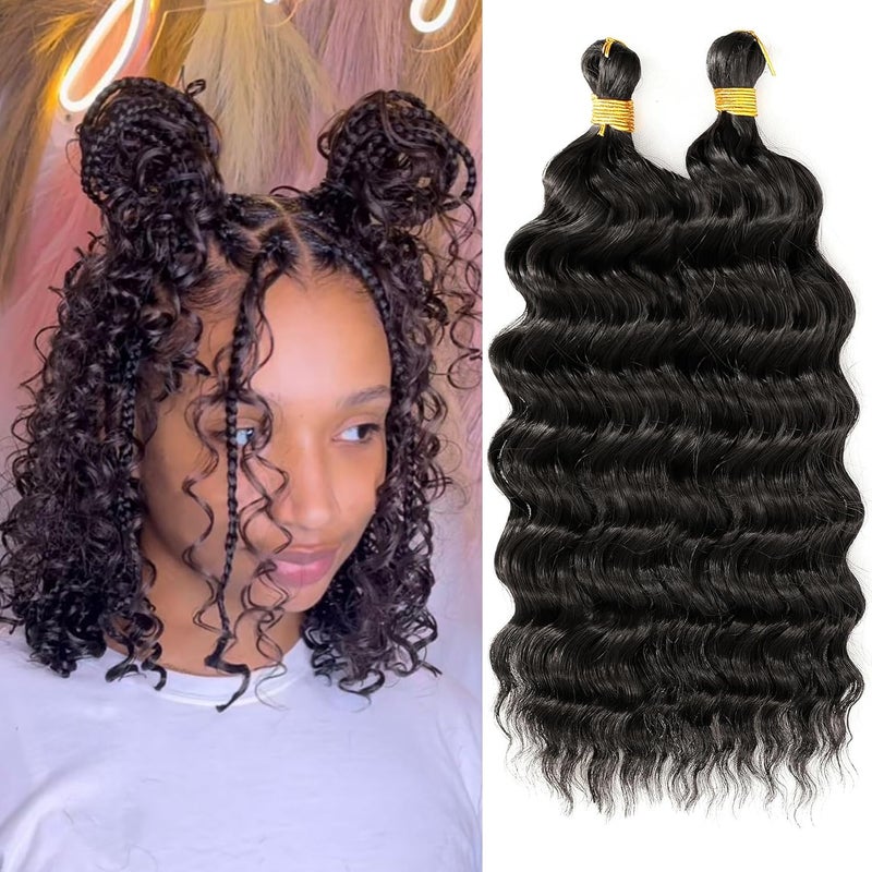 Eerya Long Curly Braiding Hair for Kids 12 Inch 2 Packs Deep Ocean Wave Crochet Hair for Black Women Deep Wave Braiding Hair for Boho Braids（12 inch, #1B） - Image 1