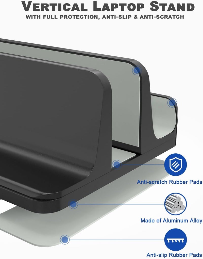 PHOCAR Vertical Laptop Stand and Phone Holder for Desk - Compatible With MacBook, iPad, iPhone, HP, Dell, Surface, Chromebook - Gaming Base - Image 4