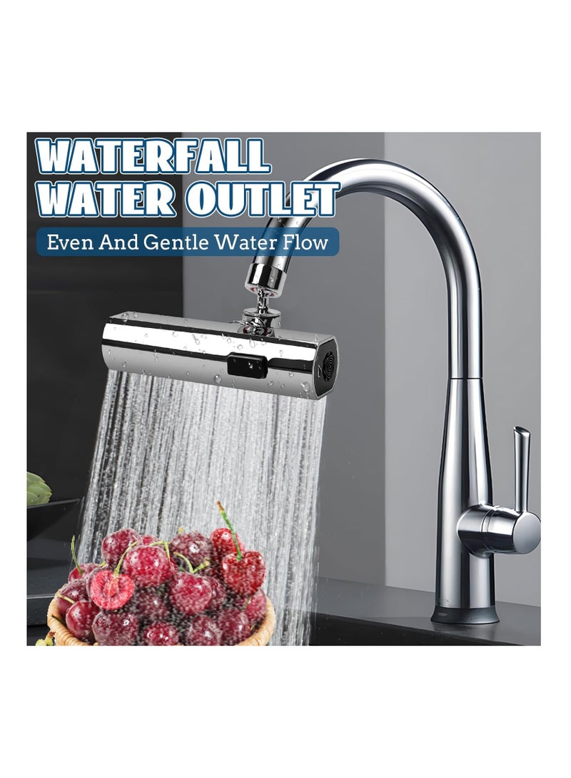 NIBEMINENT 360° Waterfall Kitchen Faucet, Washbasin Faucet Waterfall, Universal Splash Filter Faucet with 3 Water Outlet Modes, Faucet Extender for Kitchen Bathroom (Silver)  - Image 2