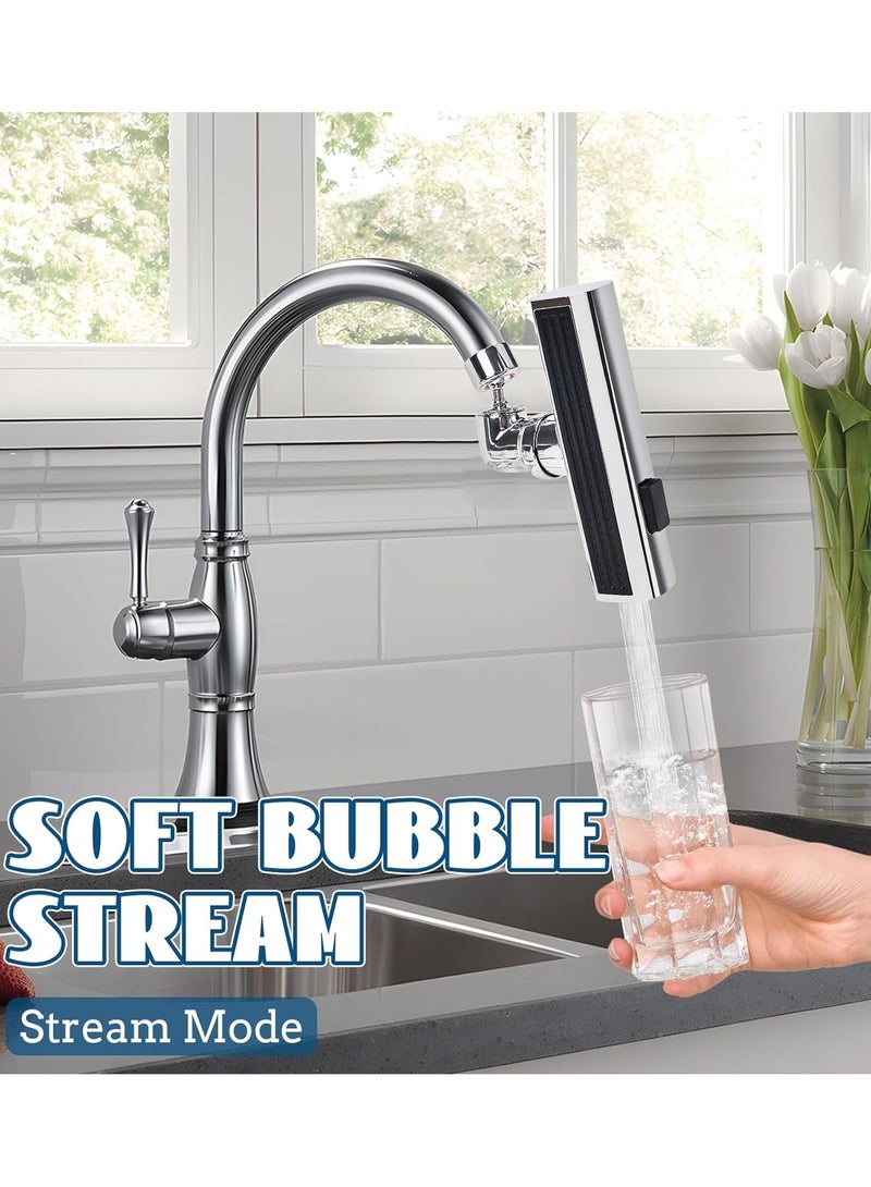 NIBEMINENT 360° Waterfall Kitchen Faucet, Washbasin Faucet Waterfall, Universal Splash Filter Faucet with 3 Water Outlet Modes, Faucet Extender for Kitchen Bathroom (Silver)  - Image 4