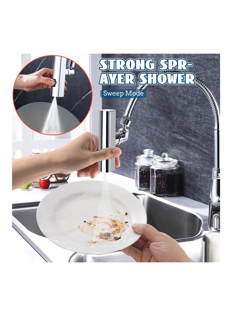NIBEMINENT 360° Waterfall Kitchen Faucet, Washbasin Faucet Waterfall, Universal Splash Filter Faucet with 3 Water Outlet Modes, Faucet Extender for Kitchen Bathroom (Silver)  - Image 5
