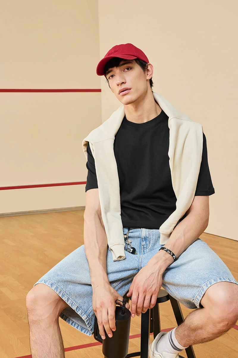 SNITCH Core Lab Black Solid Oversized Fit T-Shirt