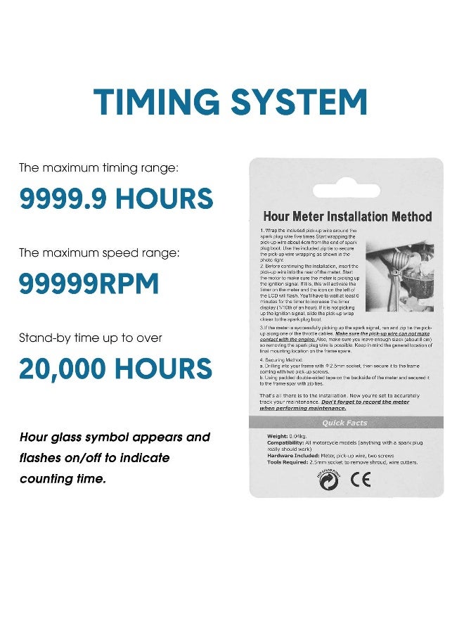 Dual Hour Meters for Small Engines, Automatic Shutdown Tachometers for Gas Engines, Inductive Hour Meter for Lawn Mowers, Dirt Bikes, Motorcycles, Snowmobiles, ATVs, and Boats  - Image 2