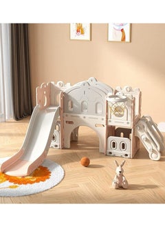 RBWTOYS منزل لعب للأطفال، غرفة لعب للأطفال، معدات ملعب، منزلقات بلاستيكية مع حلقة كرة سلة للأطفال، ألعاب منزلقة، منزل لعب للأطفال مع إطار تسلق وجسر ومنزلق وحلقة كرة سلة  - Image 3