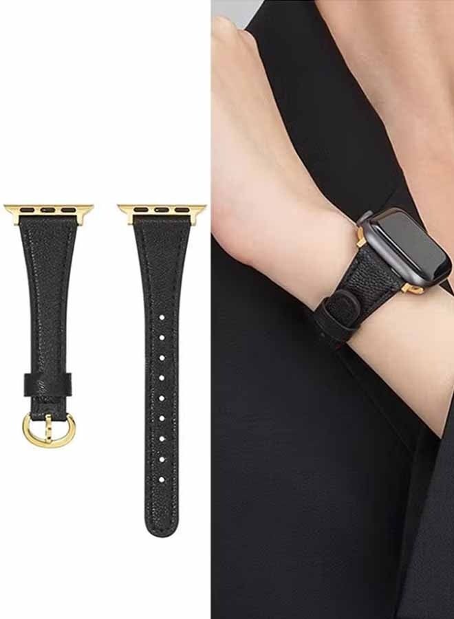 For Apple Watch Leather Band Compatible with Apple Watch 38 mm 40 mm 41 mm 42 mm Women's Top Grain Genuine Leather Strap for i Watch Series 10 9 8 7 6 5 4 3 2 1 SE Ultra 2  Black,for Office Work Daily Life Travel Trips Social Gatherings and Other Formal Occasions - Image 1