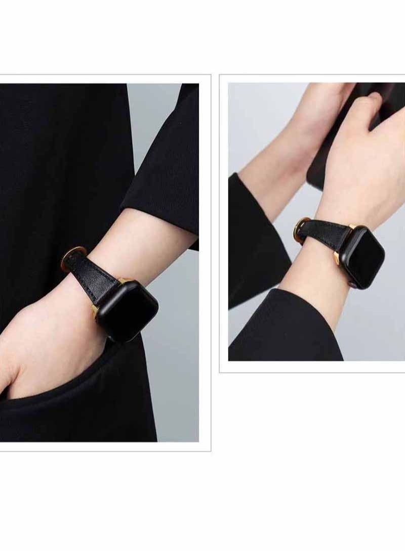 For Apple Watch Leather Band Compatible with Apple Watch 38 mm 40 mm 41 mm 42 mm Women's Top Grain Genuine Leather Strap for i Watch Series 10 9 8 7 6 5 4 3 2 1 SE Ultra 2  Black,for Office Work Daily Life Travel Trips Social Gatherings and Other Formal Occasions - Image 2