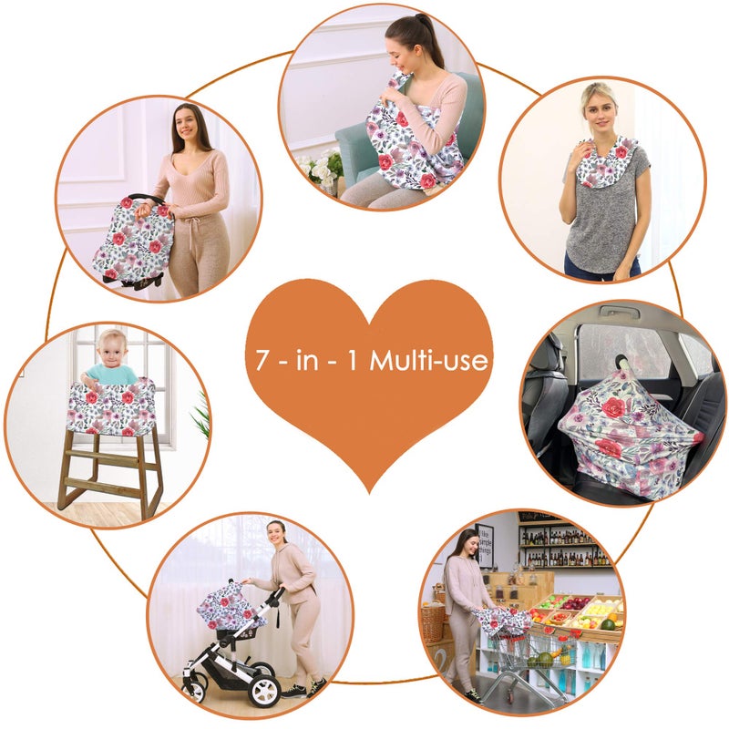 Hicoco Multi-use Canopy Breastfeeding Cover - Car Seat Canopy for Babies, Stretchy Carseat Cover, Boys and Girls Shower Gift (Purple Flower) - Image 4