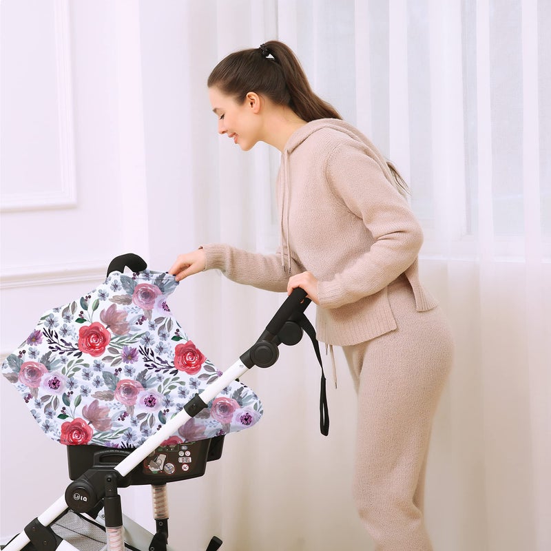 Hicoco Multi-use Canopy Breastfeeding Cover - Car Seat Canopy for Babies, Stretchy Carseat Cover, Boys and Girls Shower Gift (Purple Flower) - Image 5