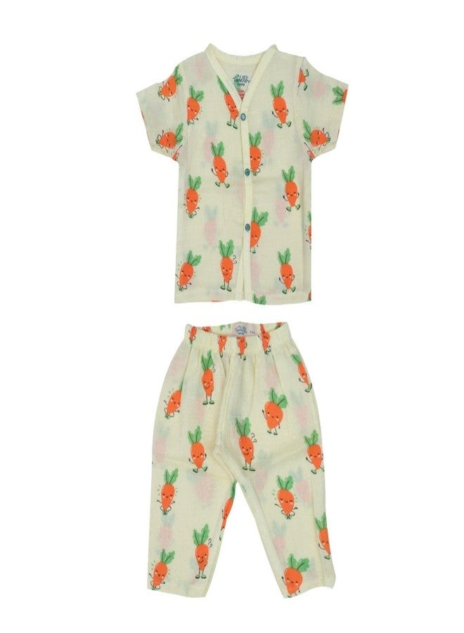 A toddler thing 100% Organic Muslin Cotton Half Sleeve Sleepsuits | Pajama Sets for Boys and Girls | Kids Nightwear | Carrot Cuddles | 6-12 Months - Image 1