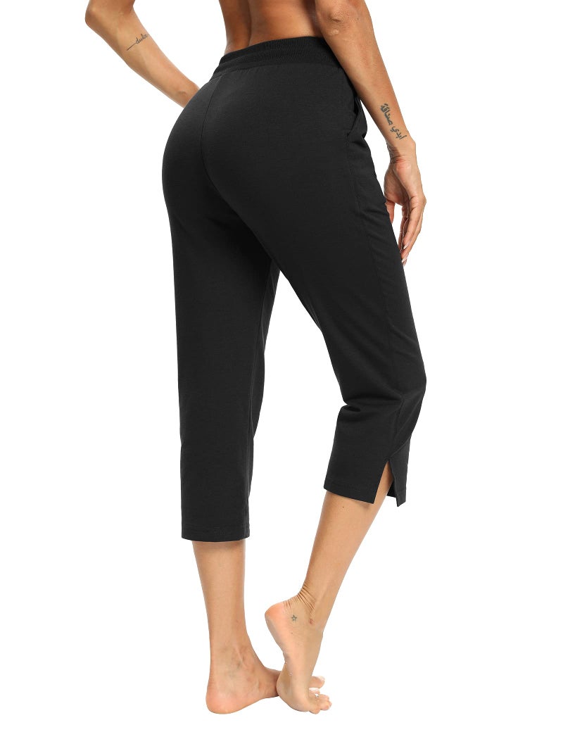LEXISLOVE Capris for Women Casual Summer Wide Leg Crop Pants Loose Comfy Drawstring Yoga Jogger Capri Pants with Pockets Black 2XL - Image 4