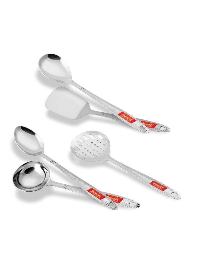 Sumeet Stainless Steel Big Serving and Cooking Spoon Set of 5pc (1 Turner, 1 Serving Spoon, 1 Skimmer, 1 Basting Spoon, 1 Ladle) - Image 4