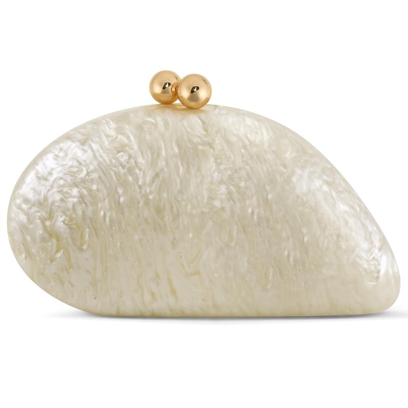 NEWROGENG Acrylic Seashell Clutch Purse for Women, Elegant Marble Evening Bag with Gold-Tone Magnetic Clasp, Wedding Party Clutch Handbags, White - Image 1