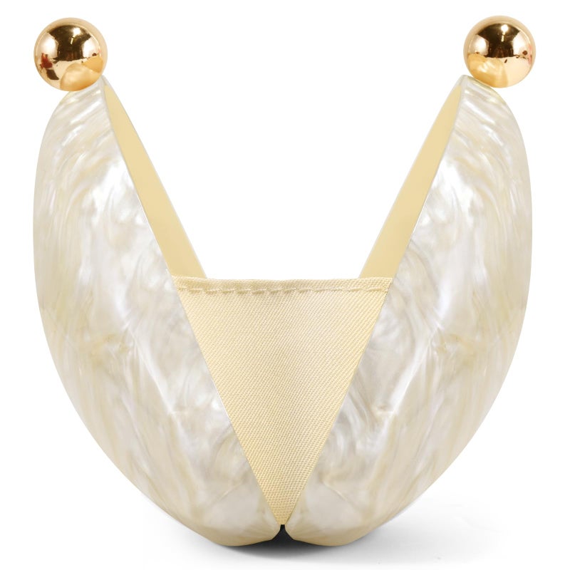 NEWROGENG Acrylic Seashell Clutch Purse for Women, Elegant Marble Evening Bag with Gold-Tone Magnetic Clasp, Wedding Party Clutch Handbags, White - Image 3