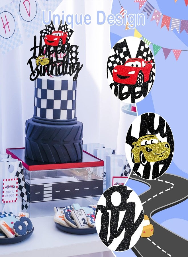 MEMOVAN Car Birthday Cake Topper Race Car Cake Decoration for Boy Girl Man Racing Car Checkered Flag Themed Birthday Party Supplies Double Sided - Image 3