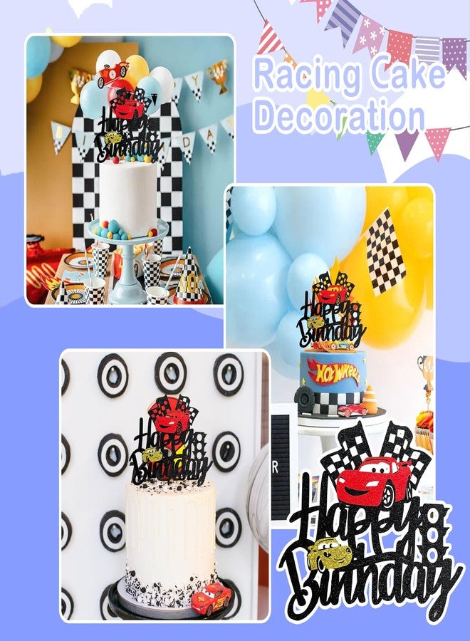 MEMOVAN Car Birthday Cake Topper Race Car Cake Decoration for Boy Girl Man Racing Car Checkered Flag Themed Birthday Party Supplies Double Sided - Image 4