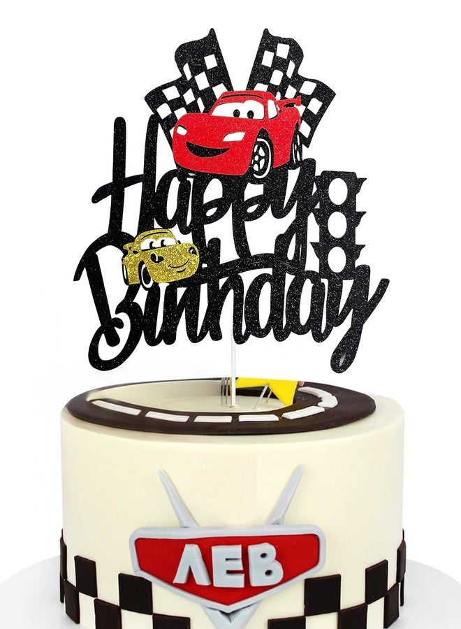MEMOVAN Car Birthday Cake Topper Race Car Cake Decoration for Boy Girl Man Racing Car Checkered Flag Themed Birthday Party Supplies Double Sided - Image 1