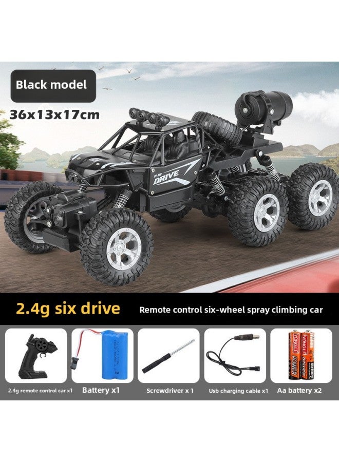 Alloy Remote Control Car High-speed Four-wheel Drive Racing Car Drift Climbing Big Foot Off-road Vehicle Boy Electric Children's Toy Car-Color:Alloy Black 37cm Six-wheel Drive Climbing Car + Electric Spray-Scale:Three Batteries With 135 Minutes + Remote Control Battery + Charging Cable - Image 1
