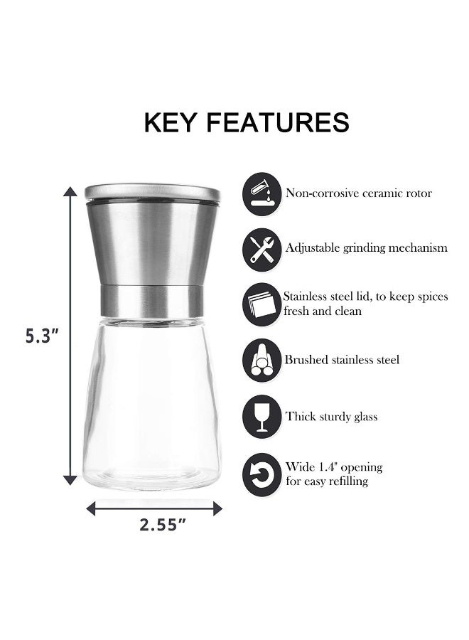 Salt and Pepper Grinder 180ML – Tall Refillable Manual Herb & Spice Mill, Adjustable Coarseness, Glass Body with Stainless Steel Lid, Perfect for Home, Kitchen, Barbecue - Image 3