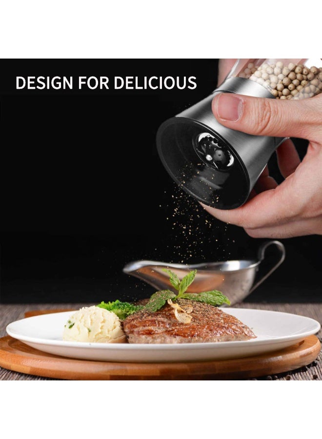 Salt and Pepper Grinder 180ML – Tall Refillable Manual Herb & Spice Mill, Adjustable Coarseness, Glass Body with Stainless Steel Lid, Perfect for Home, Kitchen, Barbecue - Image 2