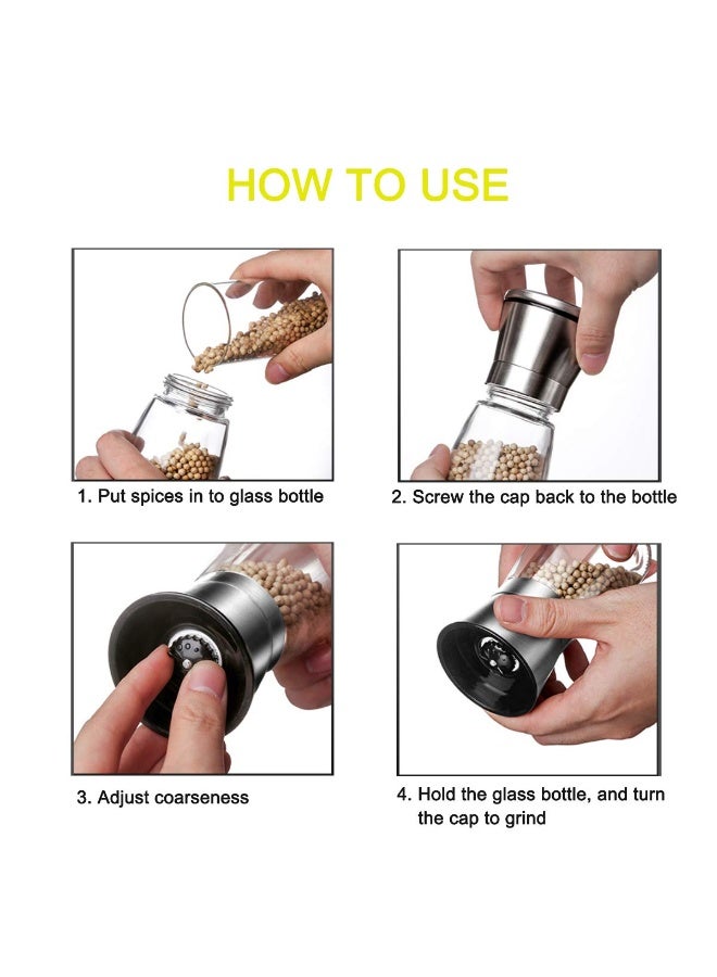 Salt and Pepper Grinder 180ML – Tall Refillable Manual Herb & Spice Mill, Adjustable Coarseness, Glass Body with Stainless Steel Lid, Perfect for Home, Kitchen, Barbecue - Image 4