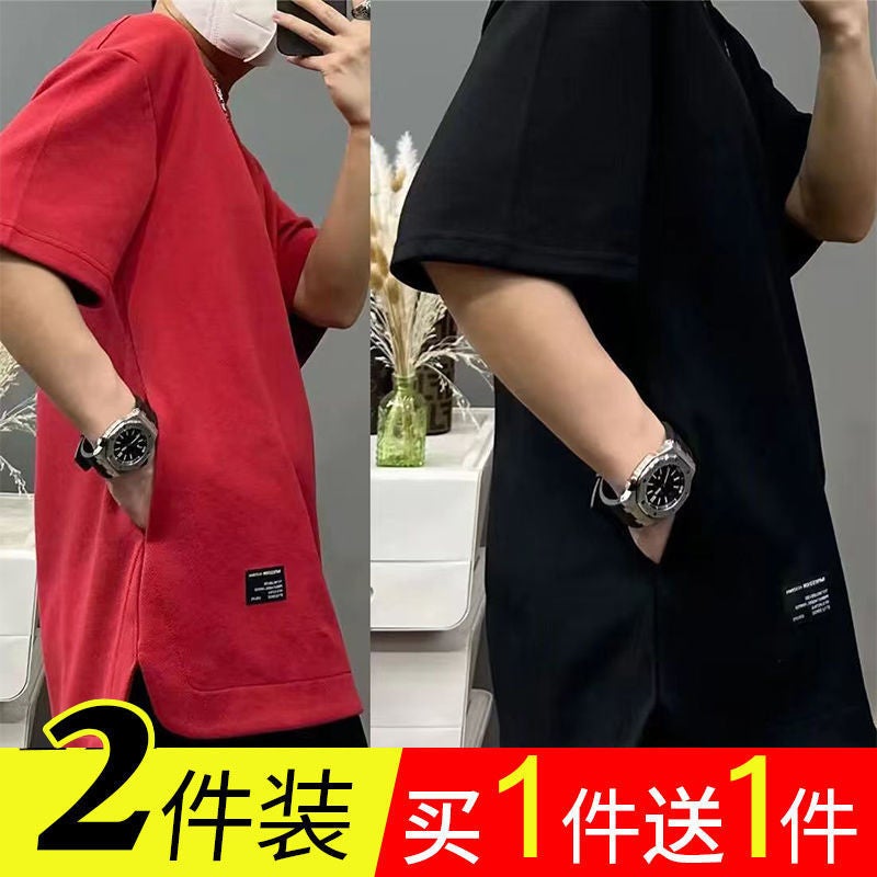 Summer Men'S T-Shirt Hidden Pocket Short-Sleeved T-Shirt Round Neck New All-Match Solid Color Fashionable Loose Plus Size Base - Image 2
