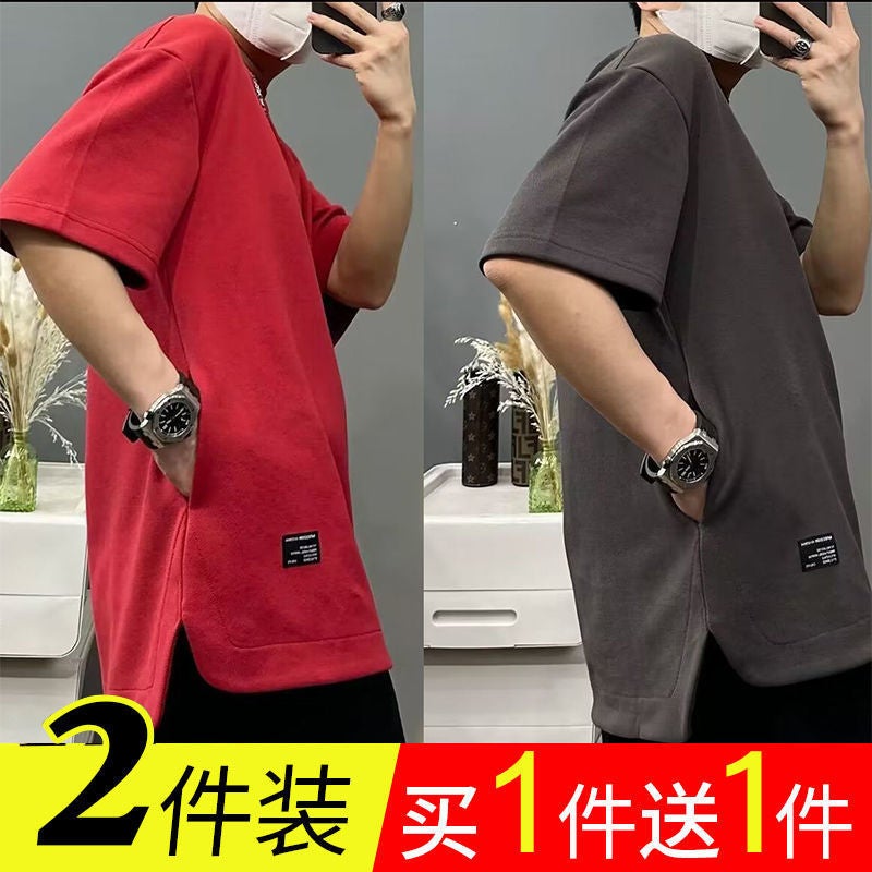 Summer Men'S T-Shirt Hidden Pocket Short-Sleeved T-Shirt Round Neck New All-Match Solid Color Fashionable Loose Plus Size Base - Image 4
