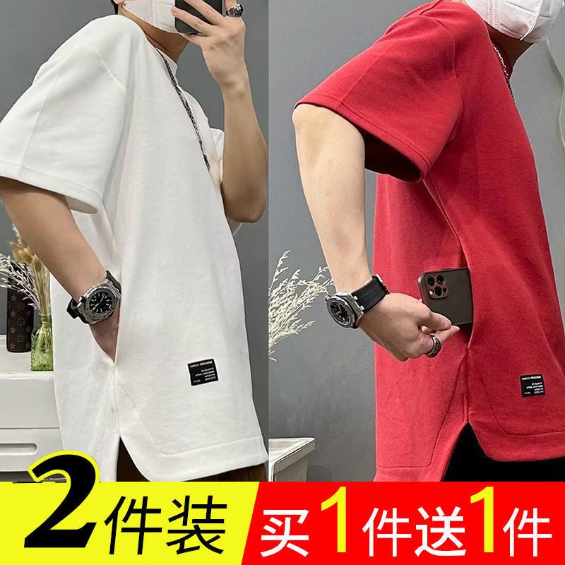 Summer Men'S T-Shirt Hidden Pocket Short-Sleeved T-Shirt Round Neck New All-Match Solid Color Fashionable Loose Plus Size Base - Image 5