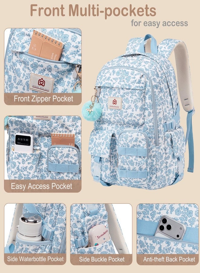 Hidds School Backpack Laptop College Backpacks Corduroy Bag Students Bookbag Anti Theft Travel Daypack for Teens Girls Women, 20-corduroy Blue Floral, Medium, Laptop Backpack Girls School Backpacks - Image 4
