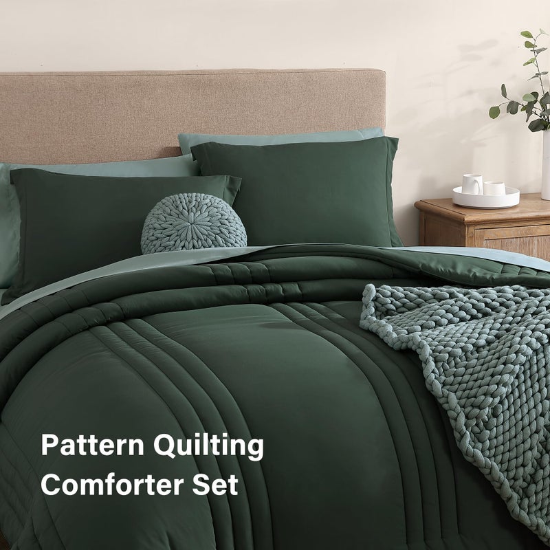 Monbix Queen Comforter Set - 7 Pieces Deep Forest Bed in a Bag Queen Bedding Sets with Comforters, All Seasons Comforter Bed Set with Sheets, Pillowcases & Shams - Image 4