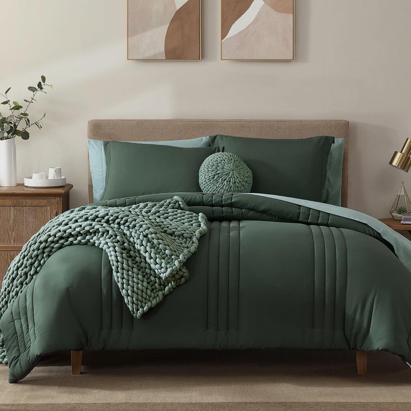 Monbix Queen Comforter Set - 7 Pieces Deep Forest Bed in a Bag Queen Bedding Sets with Comforters, All Seasons Comforter Bed Set with Sheets, Pillowcases & Shams - Image 1