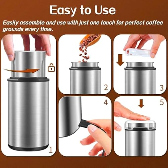 SYOSI Electric Coffee Grinder With Large Size 80G Removable Cup Stainless Steel Quiet Grinder For Beans For Coffee Beans OnePress Operation - Image 4