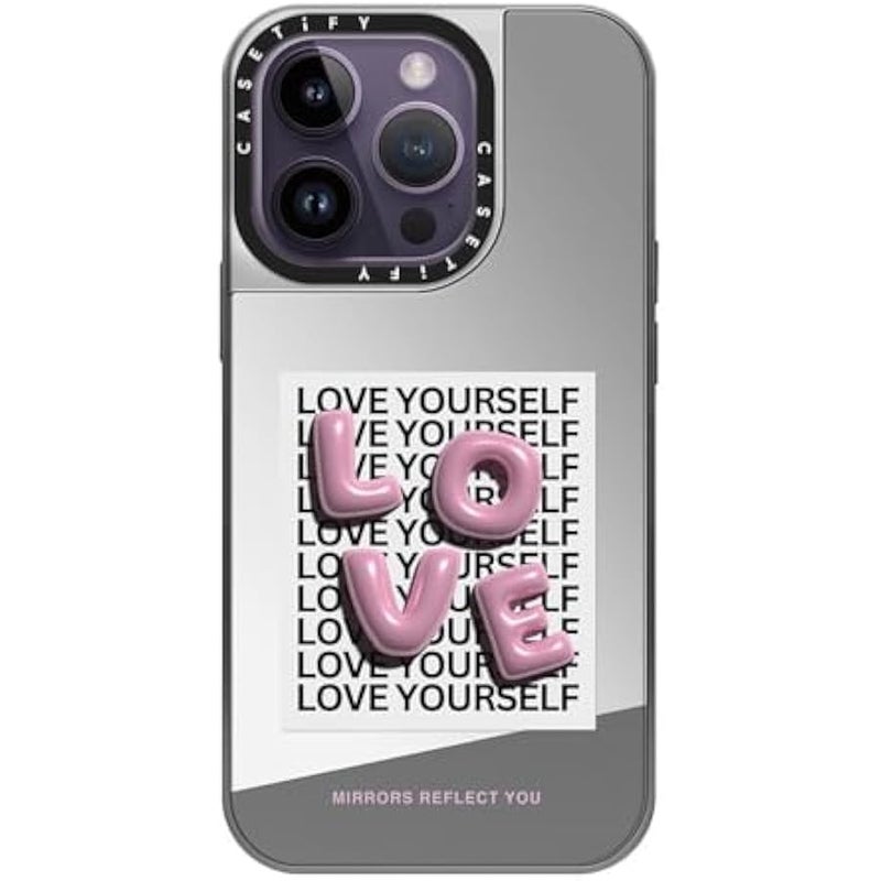 Casetify Mirror Case for iPhone 14 Pro Compatible with Magsafe - Love - Silver on Silver - Image 2
