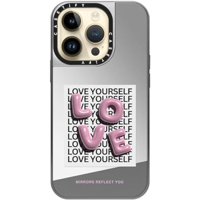 Casetify Mirror Case for iPhone 14 Pro Compatible with Magsafe - Love - Silver on Silver - Image 4