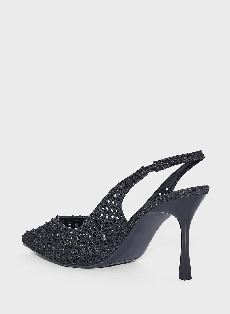 ايلا Diamante Cut Out Detail Pointy Sling Back Pump